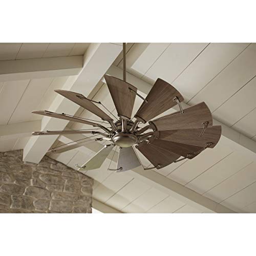 Image of Progress Lighting Springer Collection DC Motor Farmhouse Windmill Ceiling Fan, Antique Nickel, 12-Blade (60 inch W x 17-3 /8 inch H) P250000-081