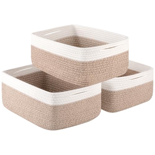 Storage Baskets for Organizing 3 Pack, Woven Baskets for Shelves, Closet Organizer Bins Empty Gift Basket Toy Storage for Toys, Books, Towels, Clothes, 15″x11.42″x6.7″, Yellow