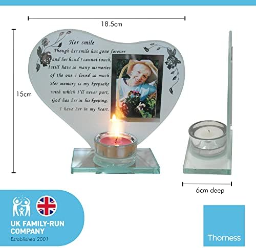 Her Smile Glass Memorial Candle Holder and Photo Frame | Thinking of You Gifts | Mum Memorial Gift | Memory Gifts for Mum, Grandma, Grandmother