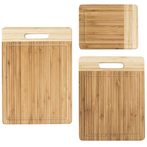 K BASIX Bamboo Cutting Board Set with Groove (3-Pcs)-Premium Quality Organic Wood Cutting Board for Kitchen-Chopping Board for Meat (Butcher Block) & Veggies-Anti Microbial 100% Natural Serving Trays