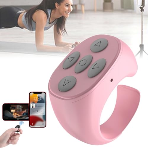 Fingertip Wireless Bluetooth Remote Control, Bluetooth Tiktok Scrolling Ring, Page Turner & Camera Video Recording Remote for Phones Tablets (Pink)
