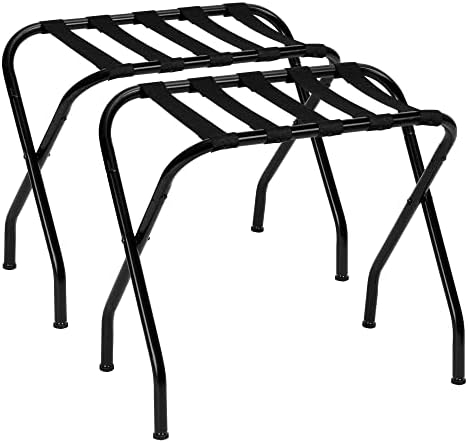 Heybly Luggage Rack, Pack of 2,Steel Folding Suitcase Stand for Guest Room Bedroom Hotel,Black,HLR001B2