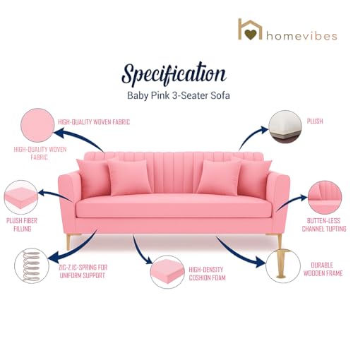 Image of 3+2 Seater Velum Fabric Sofa Set for Living Room, Modern Design with High Density Foam, Solid Wood Frame, Ergonomic Comfortable Seating for Home & Office (Baby Pink, 3+2 Seater) | Soft foam comfort, Strong wood frame