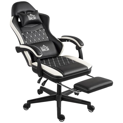 HOMCOM Gaming Stuhl Ergonomischer Gamer Stuhl mit Lendenwirbelstütze, Fußstütze, Höhenverstellbar Gaming Sessel mit Kopfkissen, Liegefunktion Bürostuhl mit Diamantgenähtem Muster Kunstleder Grün