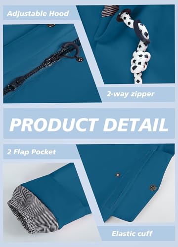 EnduaReve Regenjacke Damen Lang Wasserdicht Atmungsaktiv Regenmantel Übergangsjacke Kapuze Outdoor Jacke Petrolblau L
