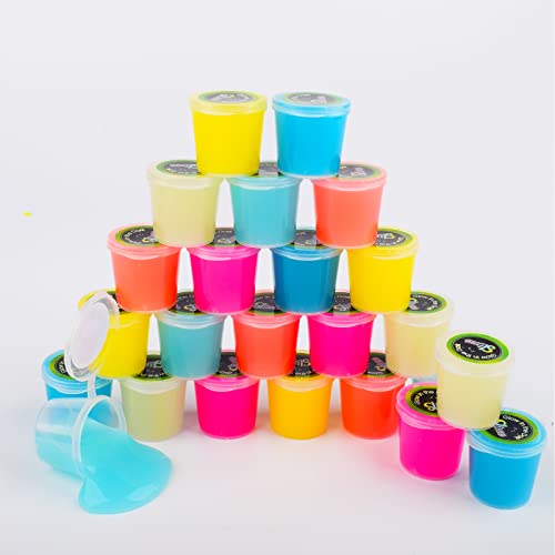 24 Pack Glow in The Dark Slime, with Pink, Blue, Light Blue, Orange and Yellow for etc, Super Soft and Non Sticky Stress Relief Toy, for Kids Party Favors, School Education and Birthday Gift - Image 6