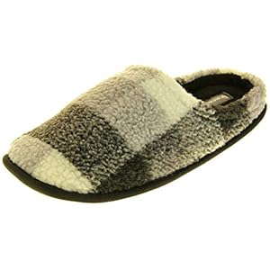 Dunlop Heren traagschuim geruite fleece muilezel huis slippers