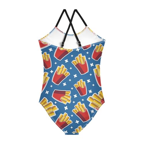 French Fries Girls One Piece Swimsuits Sport Halter Swimwear Beach Bathing Suit 9-10T Multi2