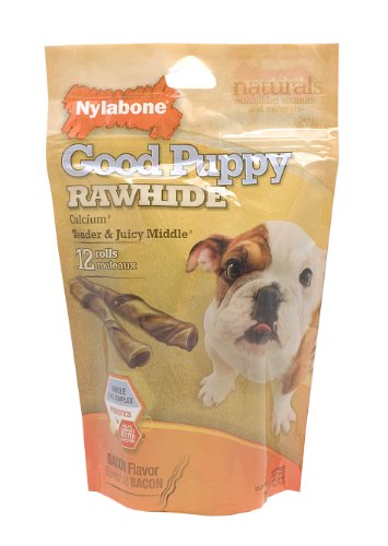 Nylabone Rawhide Bacon Flavored Roll Puppy Dog Treat Bone ,12 Rolls (7.4 Oz )