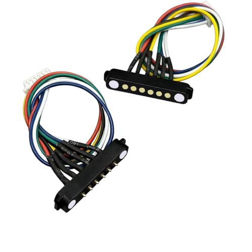 1 Pair Magnetic Pogo Pin Connector with 10CM Cable, 2P/3P/4P/5P/6P/7P/8P/9P/10P Pogo Pin Magnetic Connector Male+Female 2.5MM/4MM Spacing Through Holes Spring Loaded DC Power Socket (6Pin/N)