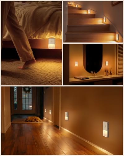 GOODEA Nachtlicht mit Bewegungsmelder 4 Stück, USB C Aufladbar Bewegungsmelder Licht bis zu 70 Tage - Dimmbar Magnetische Akku Lampe Ohne Steckdose für Flur Treppe Schlafzimmer Bad - Warmes Licht