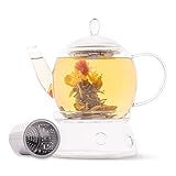 Aserson 1350 ml/ 45 oz Glass Teapot, Tea Warmer, Heat Resistant, Stainless Steel Infuser, Handmade, Leaf Tea Brewer, Borosilicate Glass, Stovetop Teapot and Microwave Safe