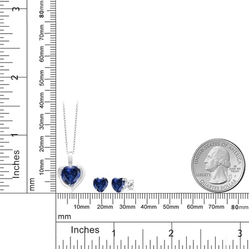 Gem Stone King 925 Sterling Silver Blue Created Sapphire And White Lab Grown Diamond Pendant Necklace Earrings Set For Women thumb #1