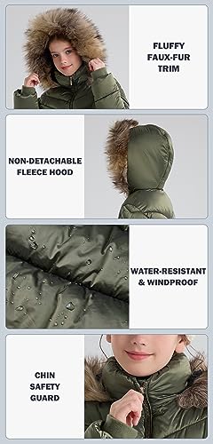 Image of SOLOCOTE Girls Winter Coat - Heavyweight Water-Resistant Faux Fur Hood Sherpa Lined Elastic Cuffs with Zip Pockets Long Parka