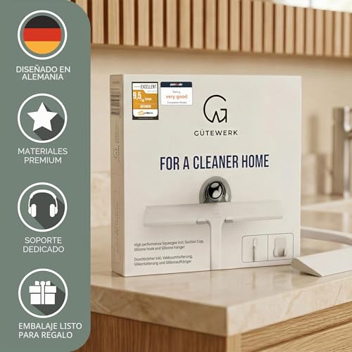 Miniatura 5 de Gütewerk Juego De Limpiacristales De Ducha Con Ganchos, Color Blanco, 23 Cm, Sin Taladrar, Extractor De Silicona Para Ducha, Baño, Baño, Ventana, Acero Inoxidable, Limpiacristales, Limpiacristales