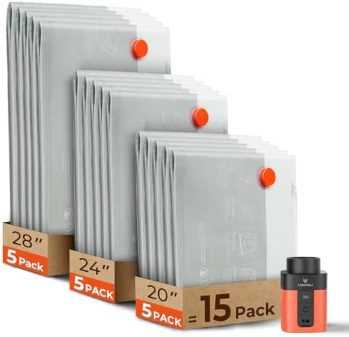 ETENWOLF 15 Pack Reusable Vacuum Seal Bags for Travel with Rechar...
