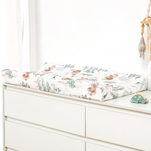 Image of GRSSDER Stretch Ultra Soft Jersey Knit Changing Pad Cover Set 2 Pack, Change Table Pad Covers Fit 32 inch /34 inch x 16 inch Pads Safe and Snug, Pretty Pattern for Boys and Girls, Bear and Wolf Print