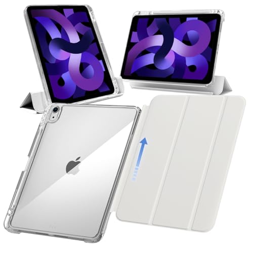 MS factory iPad Air 11インチ ケース M3 (2025) M2 (2024) 第5/4世代 用 ペン収納 取り外し可能 軽量 耐衝撃 カバー 縦置き/横置きスタンド アイパッドエアー 第5世代 第4世代 ソフトフレーム 背面透明 ホワイトグレー IPDA4-SLDPEN-WGY