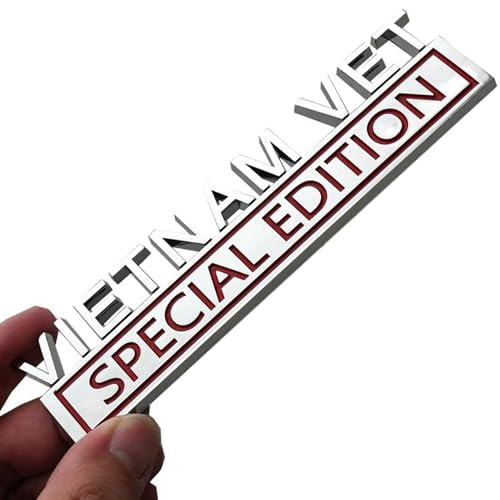 Image of Generic Vietnam Vet Special Edition Emblem with Strong Adhesive, Vietnam Vet Special Car Emblem 3D Badge Decal Car Truck Replacement Compatible with Universal Vehicle, Car, Truck, SUV (Silver Red)