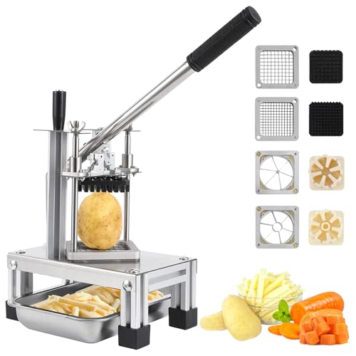 Commercial Vegetable Fruit Chopper, Stainless Steel French Fry Cutter with 4 Replacement Blades, Heavy Duty Vegetable Chopper Dicer for Potato Carrot Cucumber by PeacefulHues - Used condition - CA$96.11