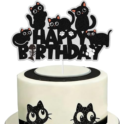Black Cat Birthday Cake Toppers for Kids and Cats
