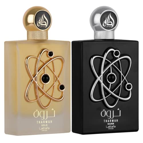 Lattafa Perfumes Tharwah Gold & Silver EDP - Eau De Parfum Unisex 100ml(3.4 oz) | Mint, Bergamot Clary Sage, Lavender Cedarwood, Musk, Vetiver, Jasmine