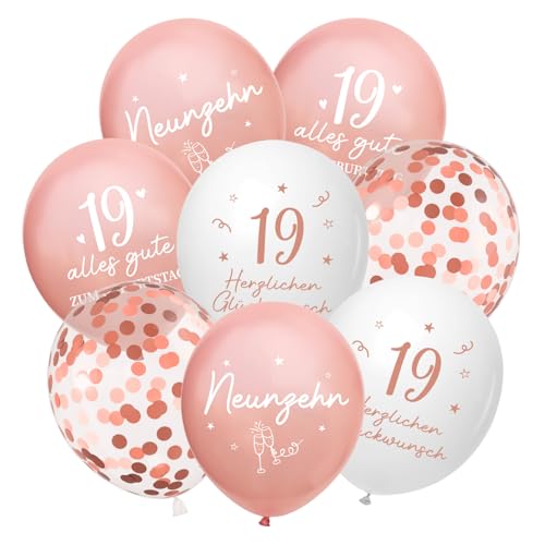 Luftballons 19 Jahre Geburtstag, 24 Stück Deko 19. Geburtstags Mädchen Frauen, 19 Alles Gute zum Geburtstag Ballons, Roségold 19. Geburtstagsdeko, 19th Birthday Ballon für Freundin Tochter