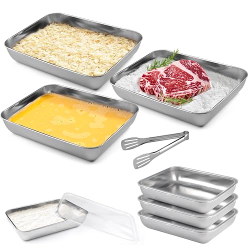 Plat Inox Rectangulaire, Set De 3 Bac De Plat Four Inox, 25 x 20 x 5 cm, avec Couvercle, Avec 1 Clip, Réutilisables, RéSistants, Faciles à Nettoyer,...