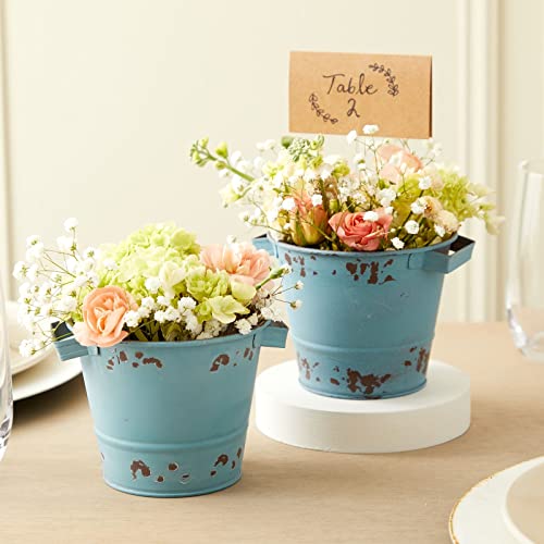 4 Pack Small Galvanized Buckets With Handles, Blue Metal Tin Planters For Plants, Flower Pots (5 X 4 Inch) #TOP2