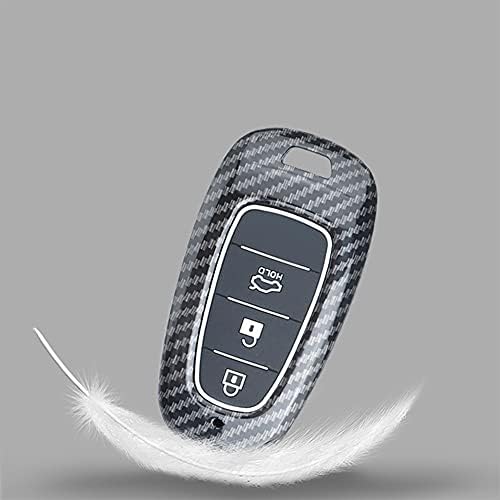 ontto Etui na kluczyki samochodowe pasuje do Hyundai Sonata Tucson NX4 Nexo Solaris Santa Fe 2020 2021 pilot Cover ABS etui na klucze etui 3 przyciski włókna węglowe czarne