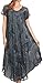 Sakkas 16800 - Sayli Long Tie Dye Cap Sleeve Embroidered Wide Neck Caftan Dress/Cover up - Ink Blue - OS