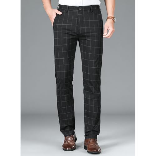 Men's Plaid Stretch Dress Pants Slim Fit Skinny Suit Pants4