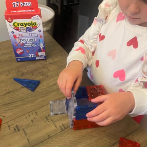 Image of CreateOn Crayola Red, White & Blue PIP Magnetic Tiles 27pc, Magnetic Kids' Building Toys, STEM Learning Travel Toys for Boys and Girls, 27-Piece Set