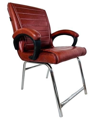 Image of Goyal steel & furniture Executive Office Study Reception Library School Chair Home Study Library Chair with Cushioned seat Back (1, Tan, H Frame)