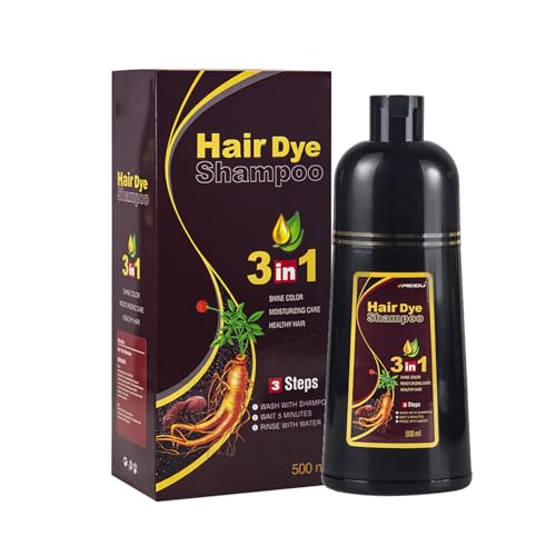500ML Champú para cabello negro instantáneo,Champú Colorante Para Cabello Gris, 100% Grey Hair Coverage Champú 3 en 1 Instantáneo Cabello shampoo2 para Teñir el Cabello，Marrón oscuro