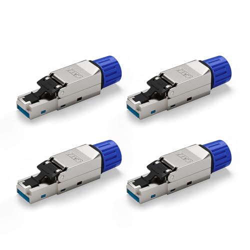 VCELINK RJ45 Stecker Werkzeuglos für Verlegekabel Cat7 Cat6A Netzwerkstecker Werkzeuglos Feldkonfektionierbarer LSA Geschirmt 10 Gbps 600MHz, 4 Stück
