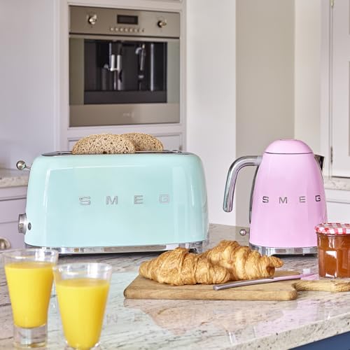 Image of SMEG 4 Slice Toaster TSF02, Long Slot Toaster with Wide Slots for Bagels & Artisan Bread, Retro Stainless Steel, 6 Browning Levels, Defrost Reheat Bagel Functions, 1400W - (Pastel Green)