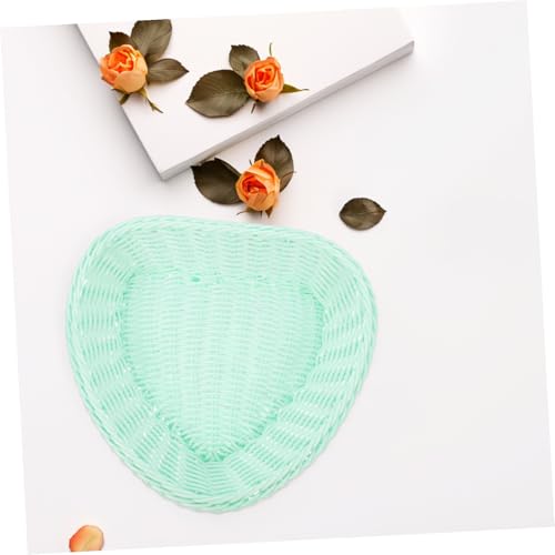 Cesta de plástico tejida verde con diseño apilable de corazón 7