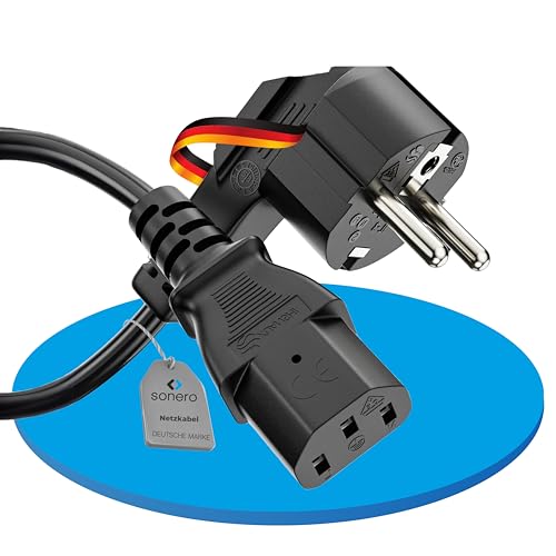 sonero Câble d'alimentation 3 Broches - 2 m - Contact de Protection coudé à 90° - Fiche Secteur vers Prise C13 Femelle - Câble d'alimentation pour Moniteur et...