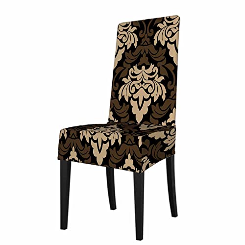 Numland Royal Damask Pattern Seat Covers For Dining Chairs Luxury Spiral Curve Vortex Cross Leaf Frame Stretchable Washable Soft Polyester For Hotel,Office,Ceremony,Banquet Party,1 Pc #TOP17