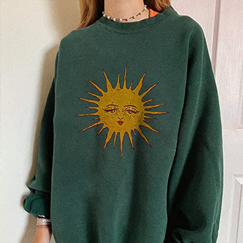 Gaoju Streetwear 90S Indie Clothes Aesthetic Crewneck Sweatshirts Long Sleeve Casual Oversized Pullover Sweatshirt Tops Green #TOP1