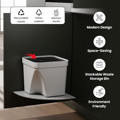 Image of JD FRESH 1 Pcs 10L Dustbin with Lid for Kitchen, Bedroom, Bathroom | Plastic Garbage Bin for Wet & Dry Waste, Food, Biomedical Waste | Multipurpose Trash Can for Home, Office & Commercial Use - White