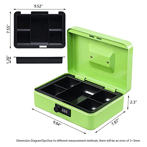 Image of KYODOLED Large Cash Box with Combination Lock,Safe Metal Box for Money, Storage Lock Box with Money Tray,9.84 inchx 7 inchx 3.54 inch Limegreen Large