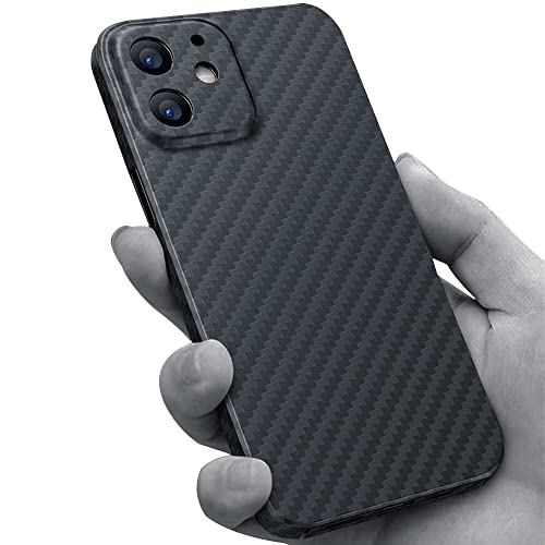 Rizz Carbon Fiber Case For Iphone 12 【Aviation Grade Materials】 6.1 Inch Slim Aramid Fiber Cover Ultrathin Phone Cases For Men Drop Protection Compatible Wireless Charging (Black) #TOP16