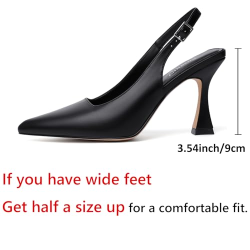 Image of Susanny Slingback Kitten Heels Elegant Dressy Pumps for Women Closed Pointy Toe Sexy Chunky High Heels Wedding Bride Prom Party Dress Shoes