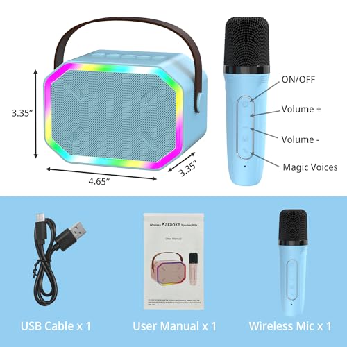 Image of Mini Karaoke Machine for Kids, Portable Bluetooth Karaoke Speaker with Wilreless Microphones and Led Lights for Home Party, Birthday Gifts for Boys /Girls, Toys for 7 8 9 10 11 Years Teen Children