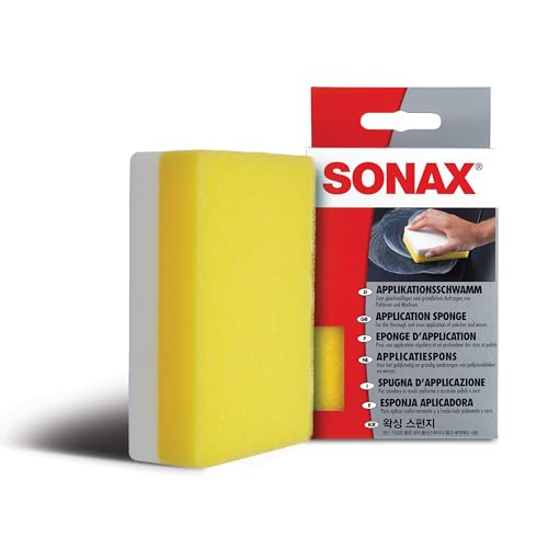 SONAX Application Sponge 417300 | Dual-Sided Detailing Applicator for Wax, Sealant, Polish & Tire Gel | Durable Foam with Ergonomic Grip | Ideal for Paint, Trim, Rubber & Plastics | 4” x 5”