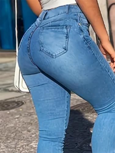 Women's Casual Mid Waist Skinny Stretchy Wide Leg Cargo Pants Stretch Fashion Jeans4