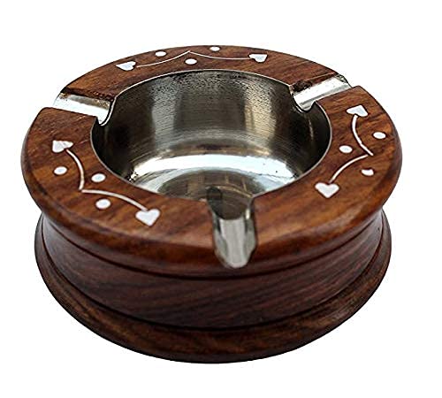 Wooden Round Ashtray for Cigarette with Lid | Ashtray for office, Home, Car | Cigarette organizer | Ashtray for Ash | Ashtray Wooden Brass inlay-image-34