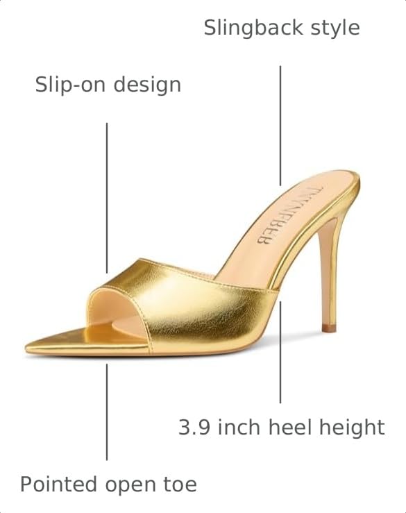 Image of TNYNFBEB Womens Stiletto High Heel Pointed Open Toe Sandals Mules Shoes Slingback Slip-on Prom Party Dress Summer 3.9 Inches Heels